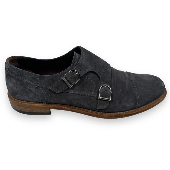 Ermenegildo‎ Zegna Shoes Men\'s US 9 Navy Blue Suede Monk Strap Loafer Cap Toe